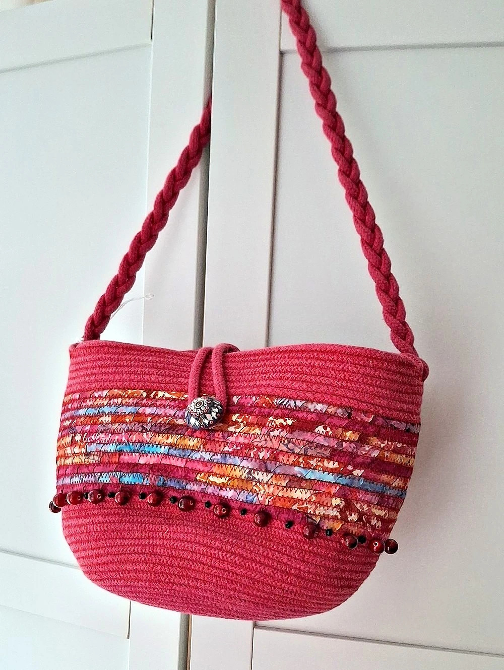 Pink Multicolor Woven Shoulder Bag